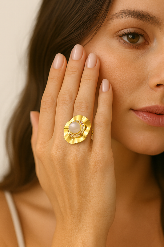 Golden Blossom Moonstone Ring Code: RGP001