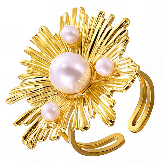 Golden Bloom Pearl Ring        Code: RGP007