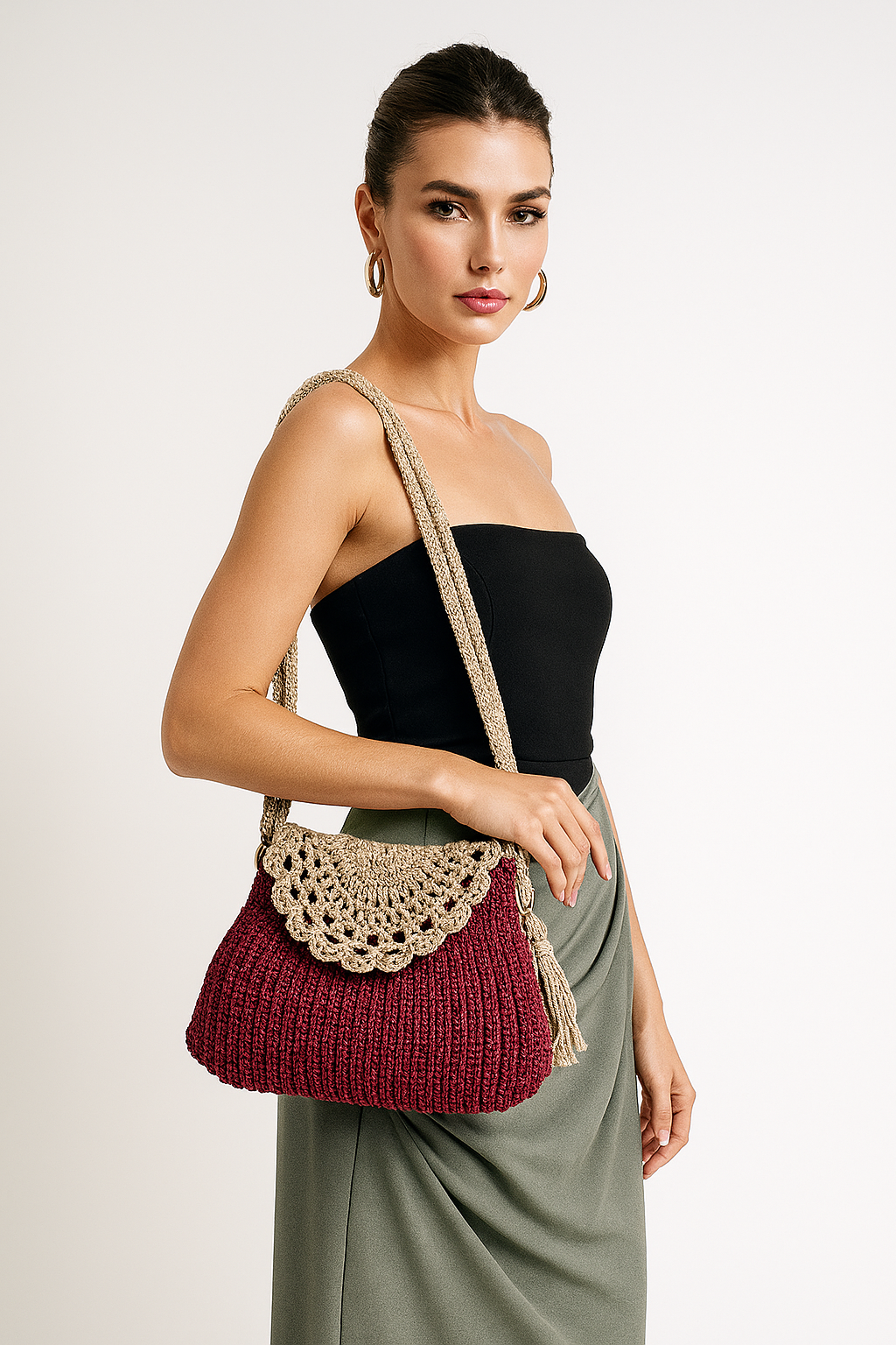 Bordeaux Harmony Crocheted Shoulder Bag    Code: CHBG0010