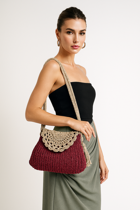 Bordeaux Harmony Crocheted Shoulder Bag    Code: CHBG0010