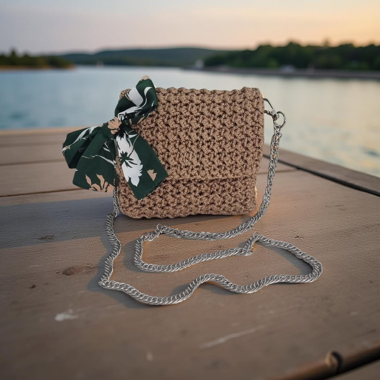 Golden Weave Crocheted Handbag  Code: CHB003
