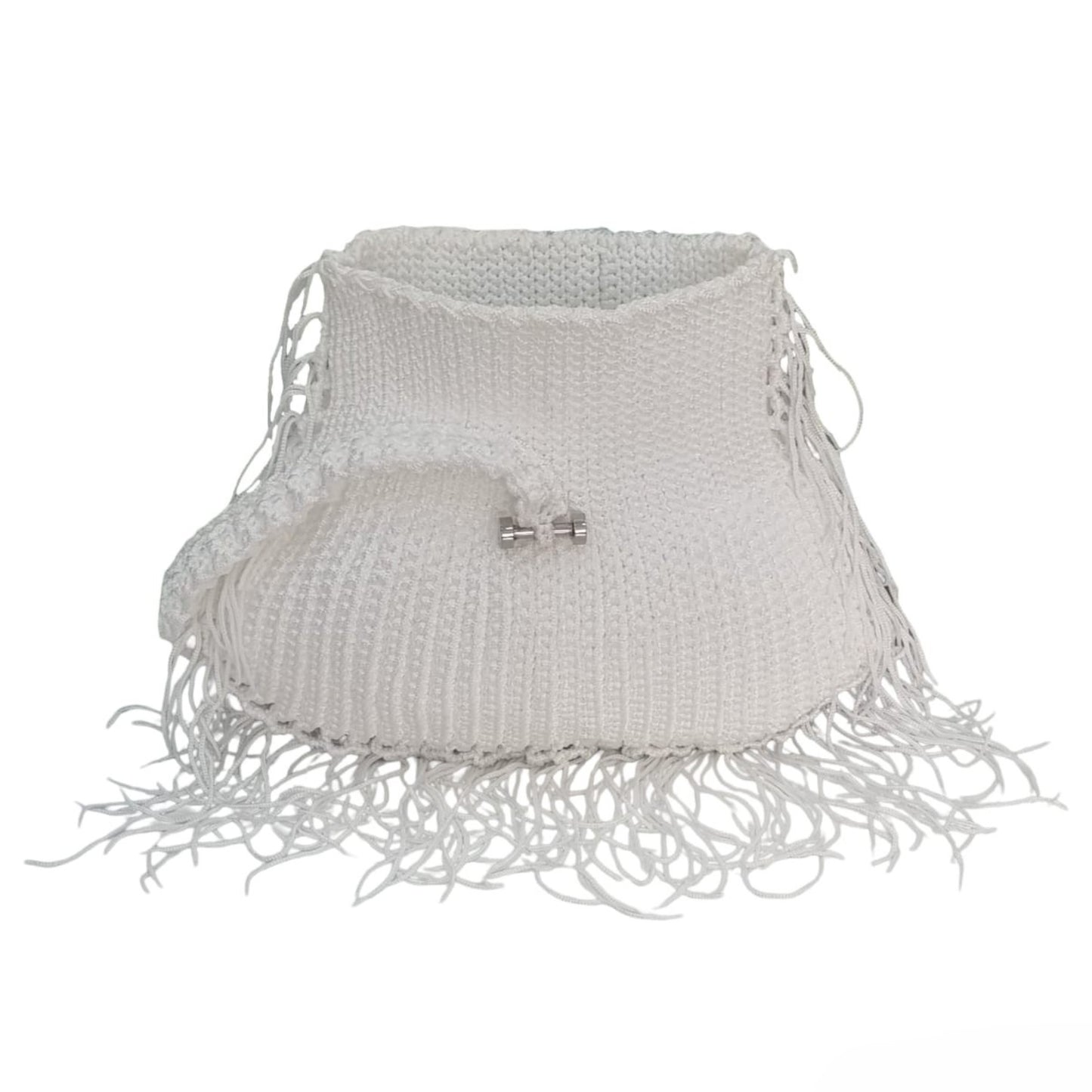 Snowy Mirage Fringe Crocheted Handbag   Code: CHBG006