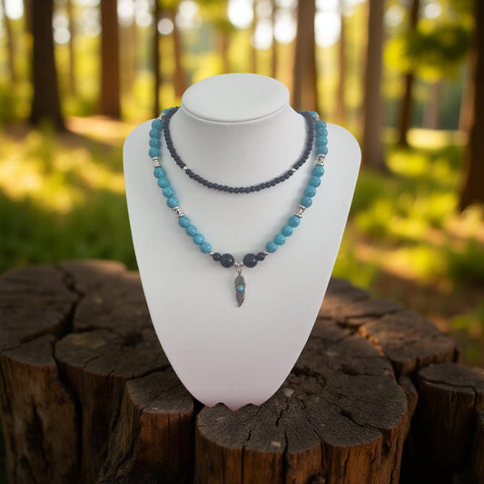 Cyan Pluma Necklace with Chocker     Code: NK002