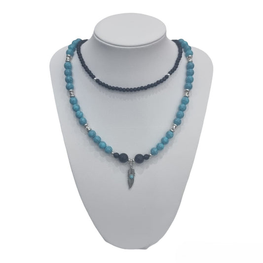 Cyan Pluma Necklace with Chocker     Code: NK002