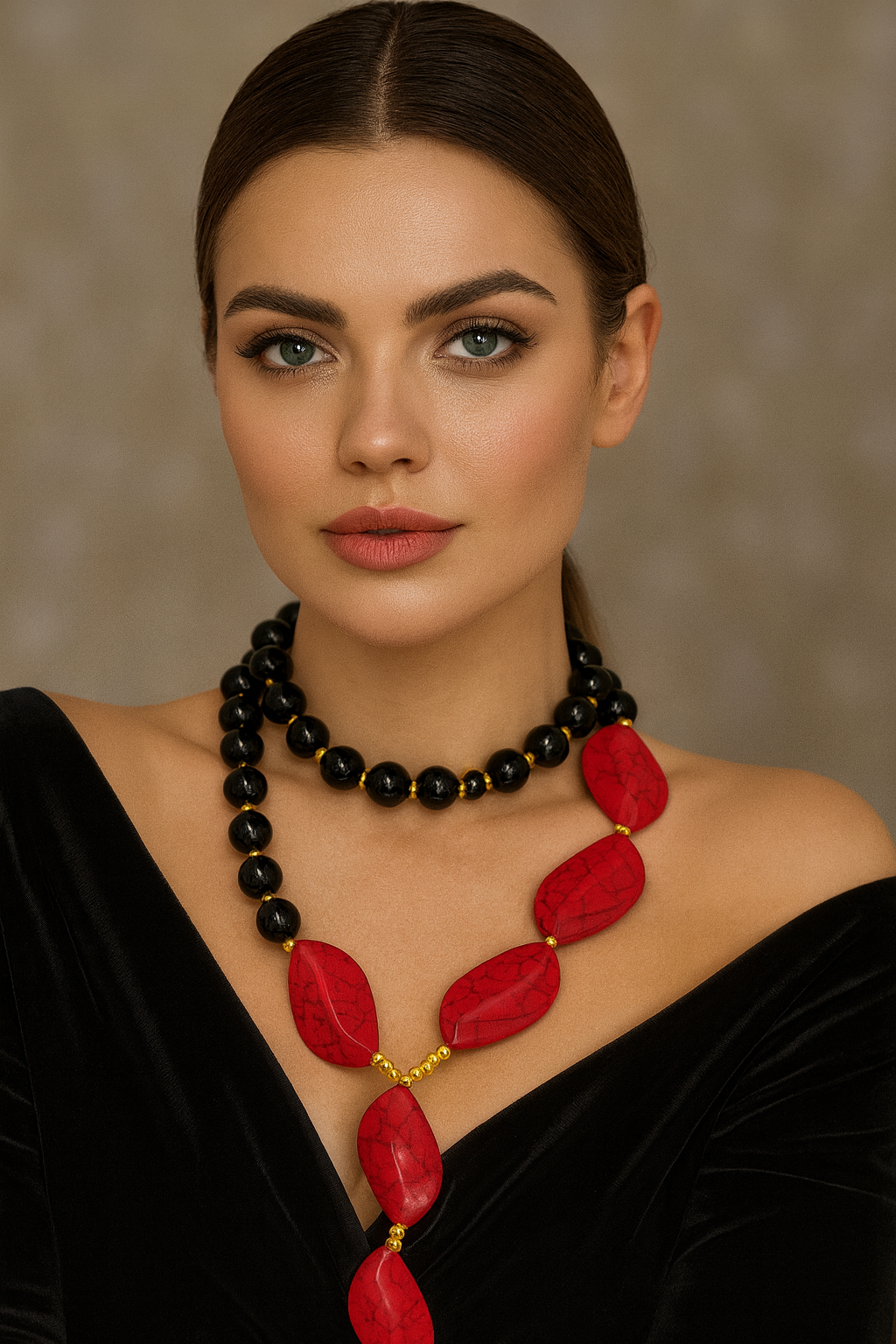 Crimson Eclipse Long Necklace     Code: NKL001