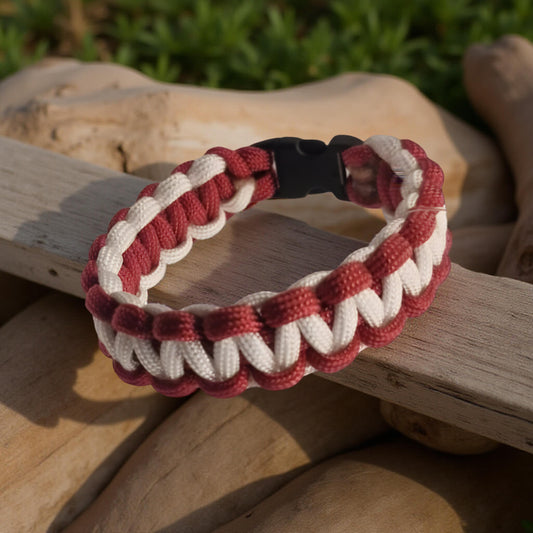 Burgundy & White Paracord Survival Bracelet    Code: PRC0013