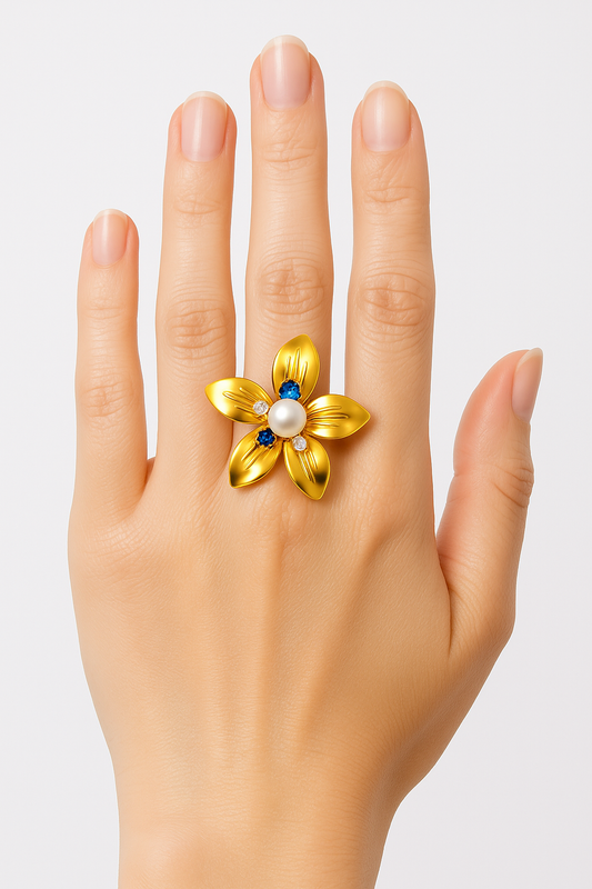 Sapphire Bloom Pearl Ring      Code: RGP005