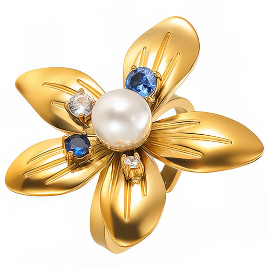 Sapphire Bloom Pearl Ring      Code: RGP005